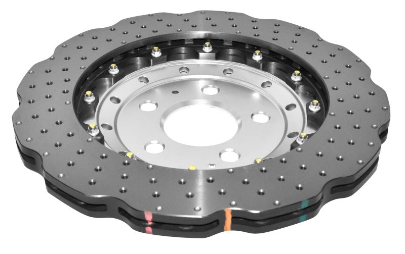 DBA 2014+ Audi RS Q3 Front 5000 Series Cross Drilled & Dimpled Rotor w/Clear Anodised Hat