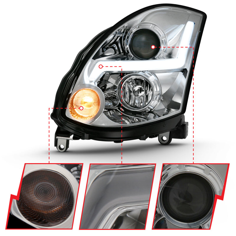 ANZO 2003-2007 Infiniti G35 Projector Headlight Plank Style Chrome (HID Compatible, No HID Kit )