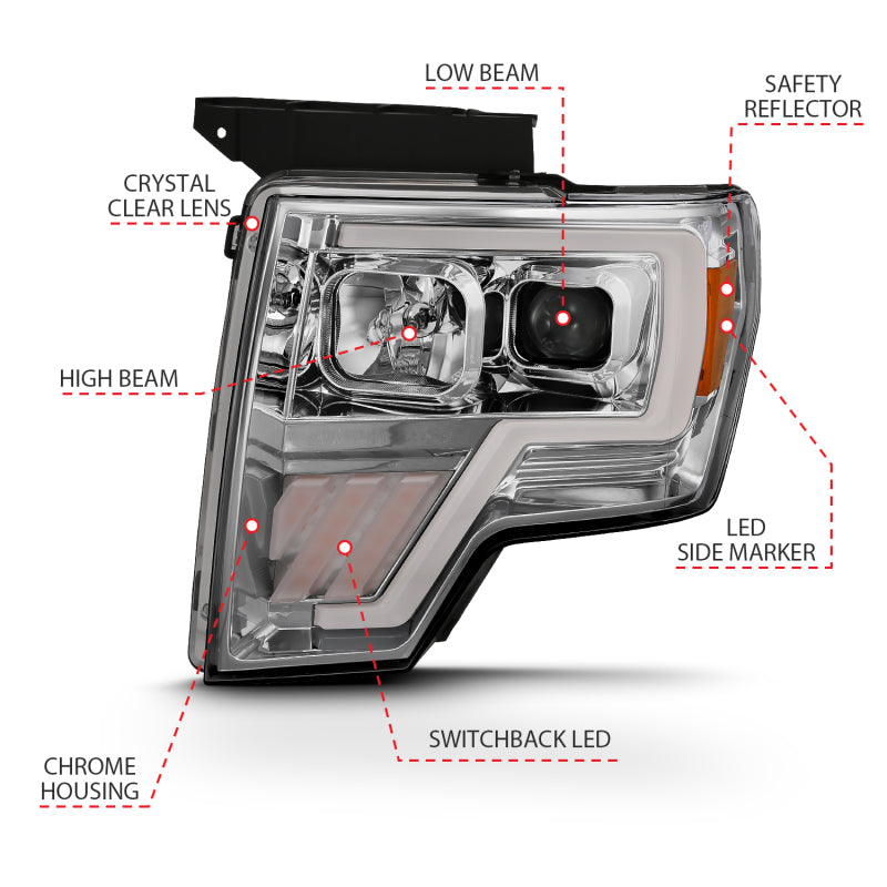 ANZO 2009-2013 Ford F-150 Projector Light Bar G4 Switchback H.L. Chrome Amber
