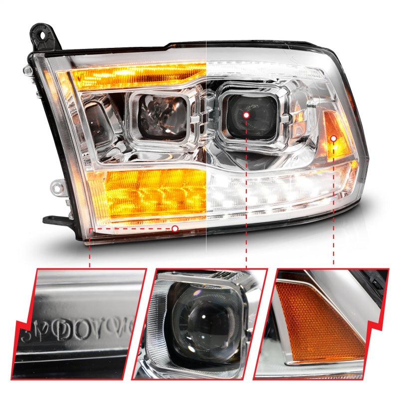 ANZO 09-18 Dodge Ram 1500/2500/3500 Proj HL Headlights Switchback + Sequential - Chrome Amber