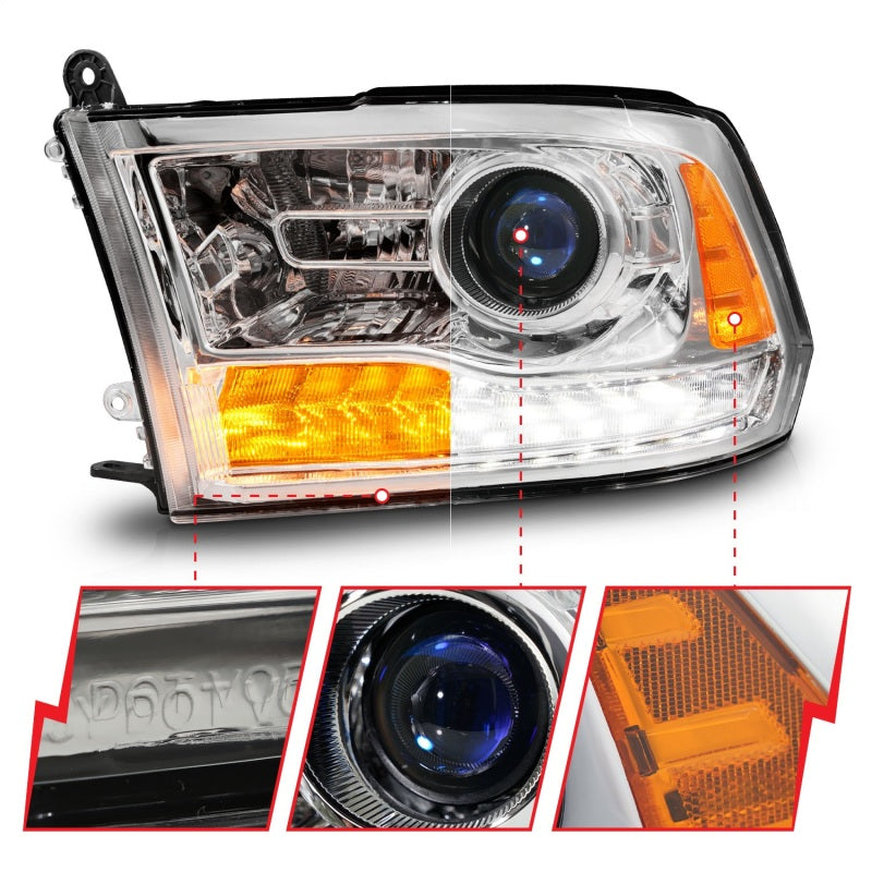 ANZO 09-18 Dodge Ram 1500/2500/3500 LED Plank Style Headlights Switchback + Sequential - Chrome