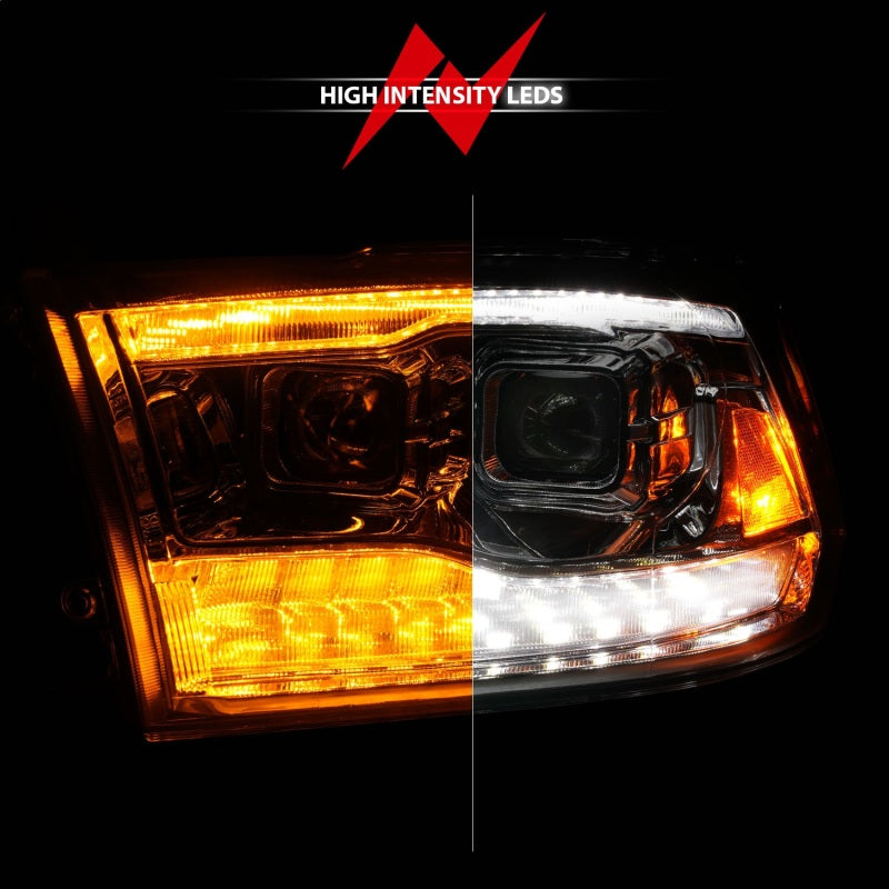 ANZO 09-18 Dodge Ram 1500/2500/3500 Proj HL Headlights Switchback + Sequential - Chrome Amber