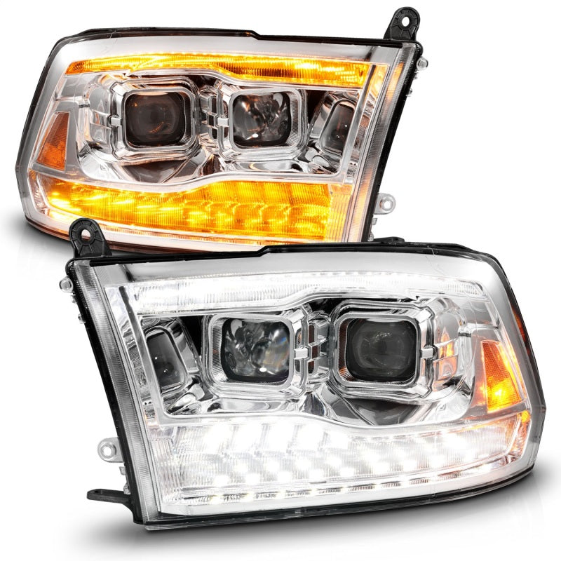 ANZO 09-18 Dodge Ram 1500/2500/3500 Proj HL Headlights Switchback + Sequential - Chrome Amber